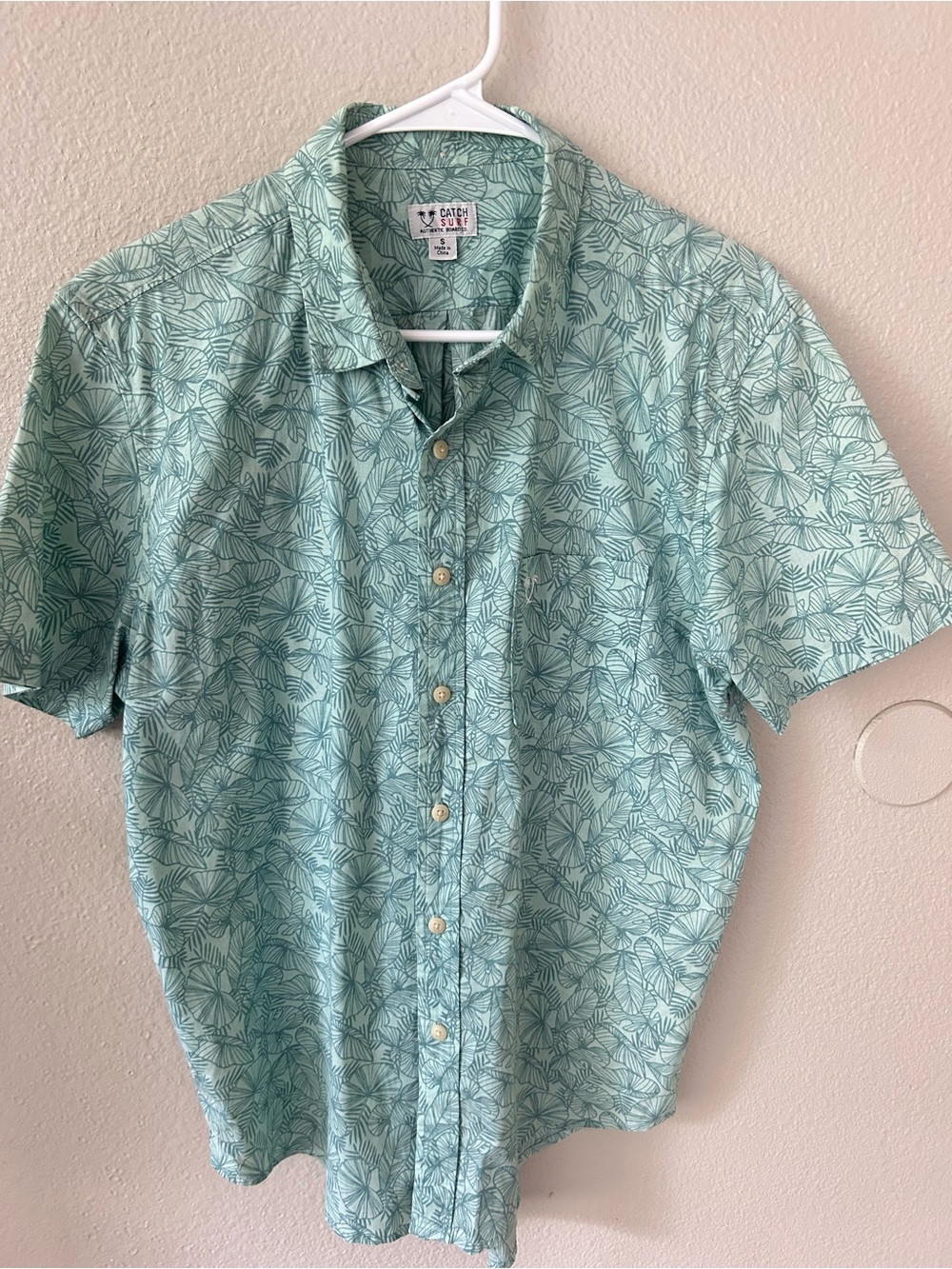 Catch Surf Men's Leaf-Print Short Sleeve Shirt - Light Green